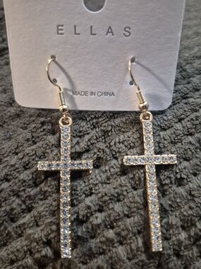 Ella Gold-Tone Crystal Cross Drop Earrings - Gold/Clear